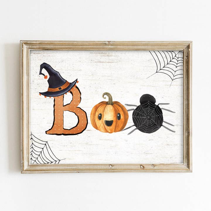 Impression artistique Boo Halloween pour la vente par Paper House Print Shop