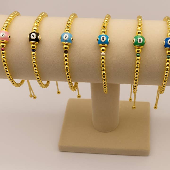 Pulseira Ajustável com Olho Grego em Esmalte Banhada a Ouro 18K por atacado de A&K Jewelry Collection