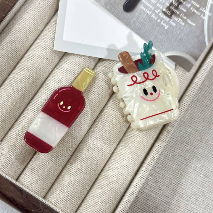 SoapElenGlen - Wholesale Hair Clip - Women's - Fun Food Claw Clip, Red Wine Side Clip8