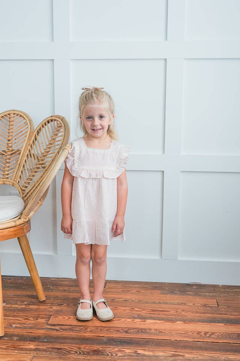 Yo Baby - Wholesale Dress Set - Baby - Peach Stripes Square Neck Ruffle Dress and Bloomers0