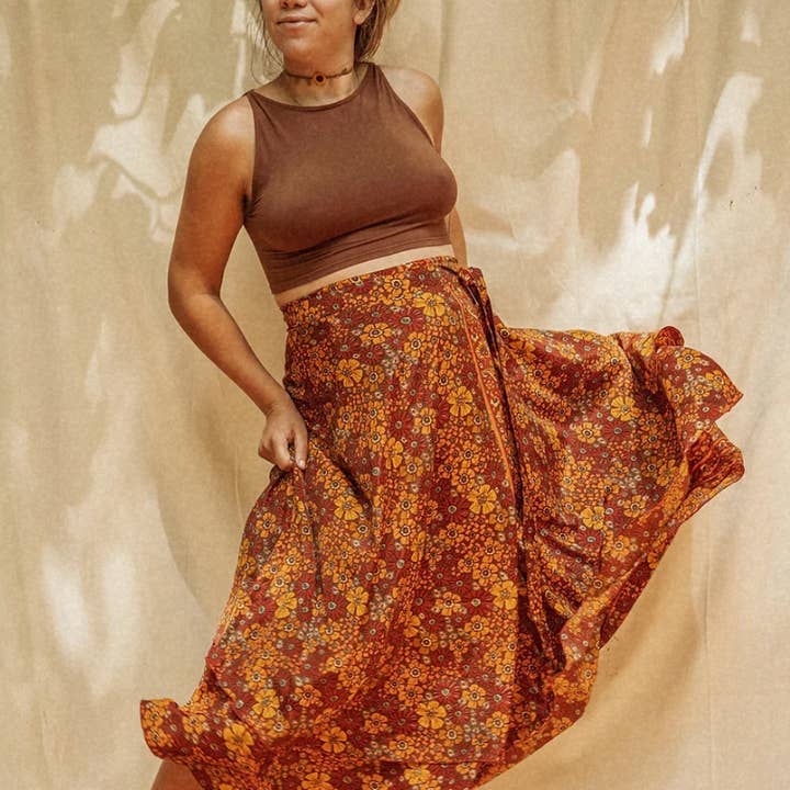 Hippie Boho Style 2 Layer Floral Silk Wrap Skirt and other Purchase Wholesale wrap skirts. Free Returns & Net 60 Terms on Faire trending on Faire.