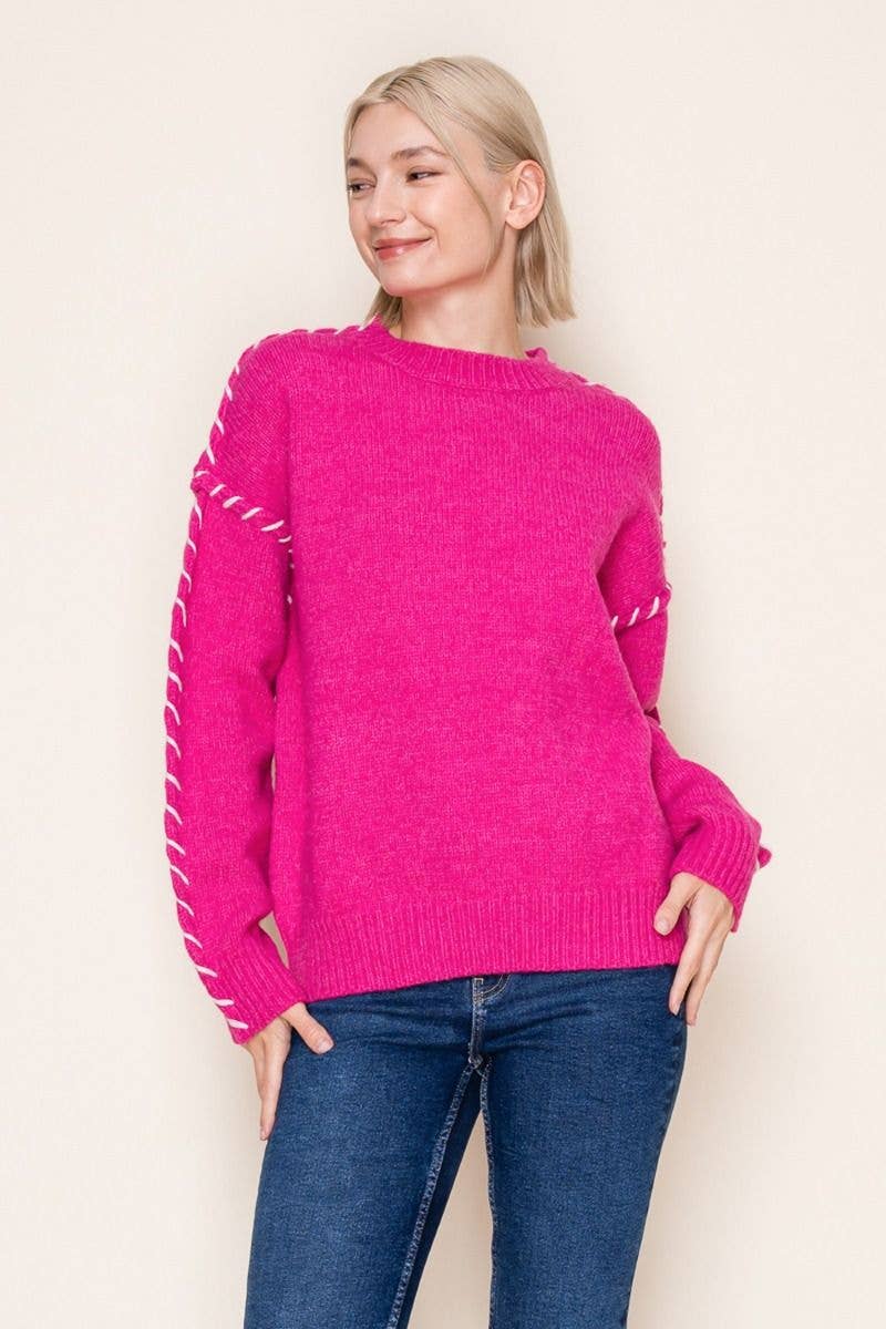 Fuchsia T11265 Long Sleeve Solid Knit Sweater for wholesale on Faire3
