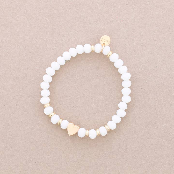 Sonata – Pulseira de missangas por atacado – Pulseira elástica com coração metálico e cristais facetados