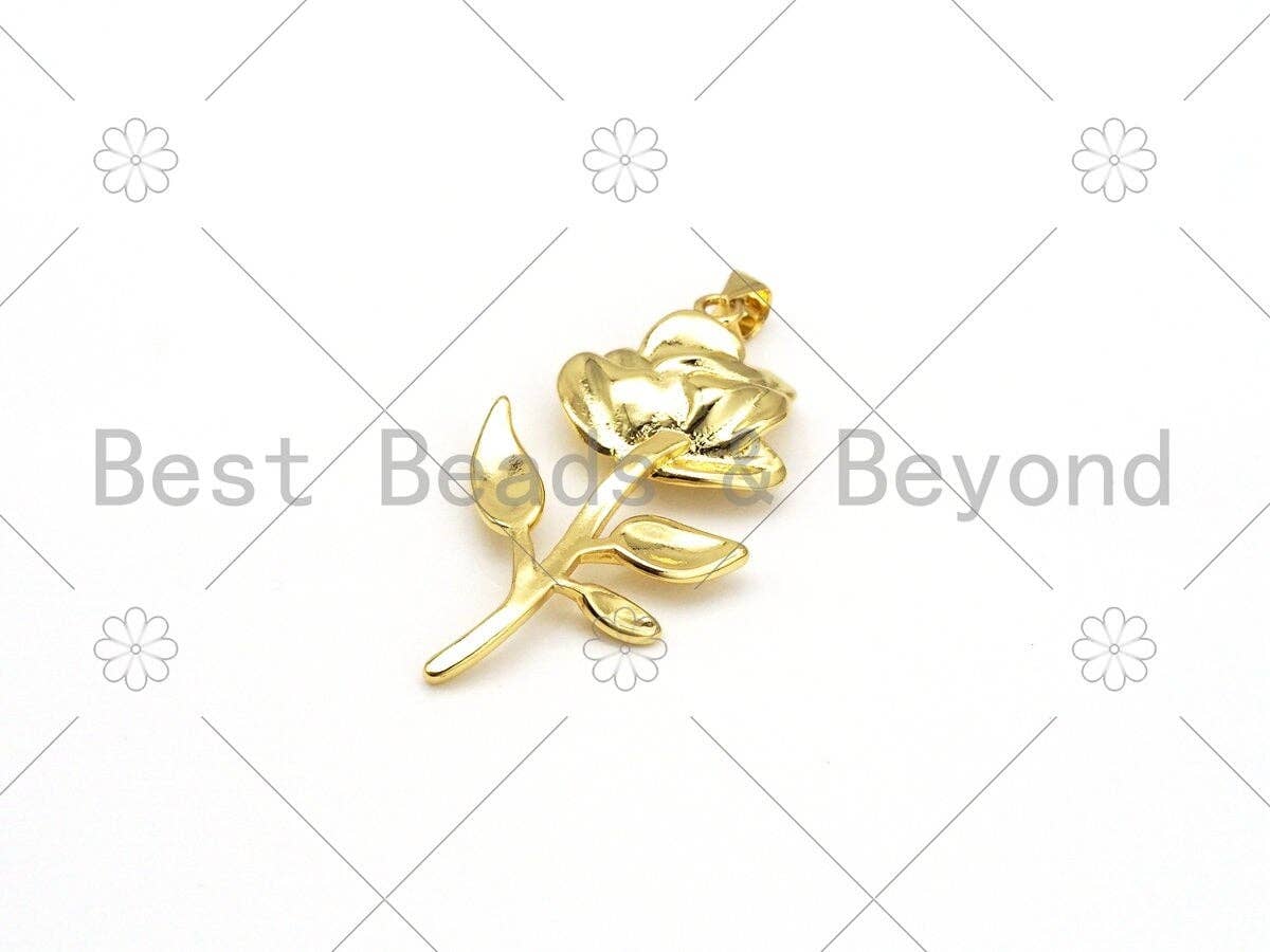 BestBeads&Beyond – wholesale Individual charm/pendant – 3D Rose Flower Shape Pendant, 18K Gold Filled Rose Flower Charm,Necklace Bracelet Charm Pendant ,21x40mm,Sku#LK4242