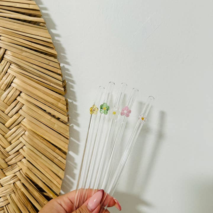 KuriArt Designs - Vente Paille - Pailles en verre à fleurs | Pailles en verre réutilisables1