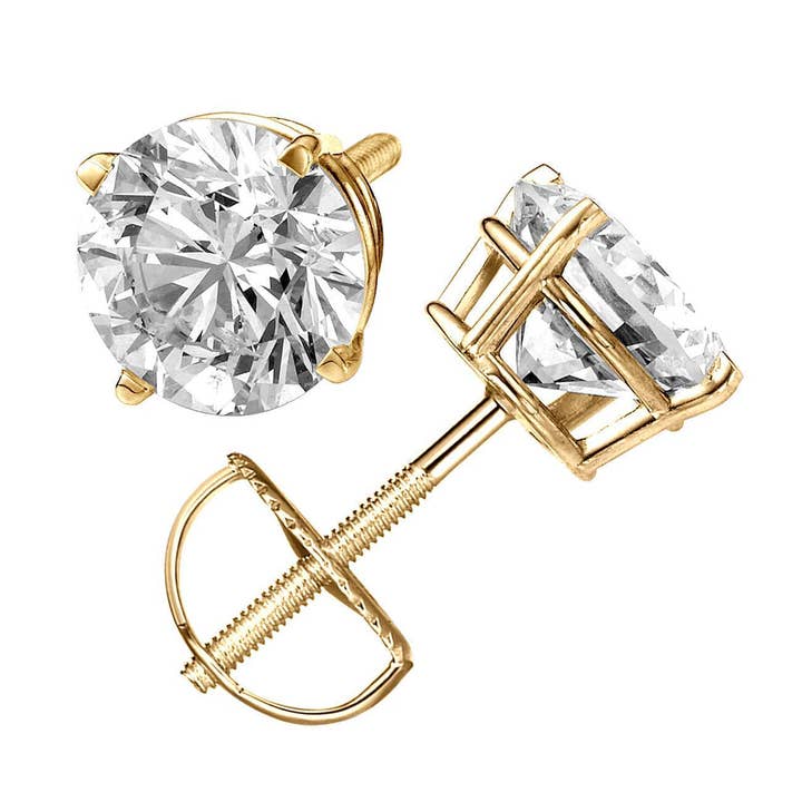 10k Yellow Gold 1/4 Carat Round Created Diamond Stud Earrings Gold Plated for wholesale by Paris Jewelry