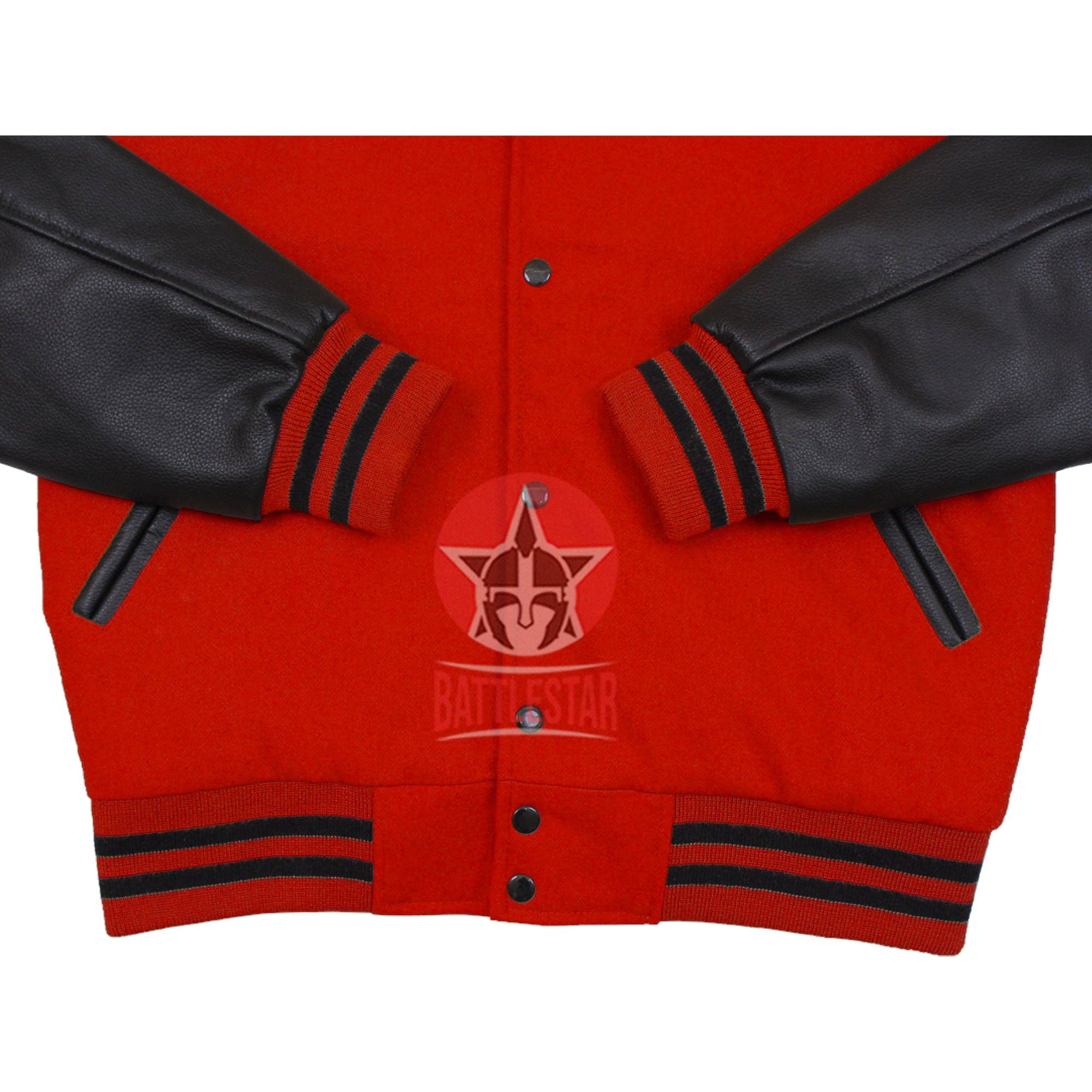 Eastworth Industries - Wholesale Varsity-/honkbaljacks - Heren - Rode wollen zwarte leren honkbal Varsity-jas met capuchon2