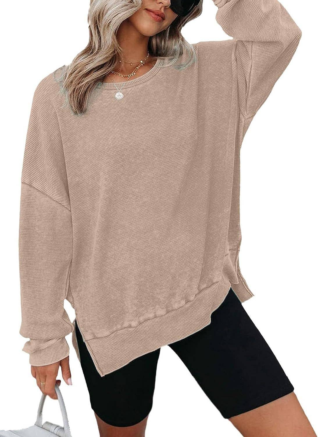 Masyal - Wholesale Sweatshirt - Women's - Autumn Round Neck Long Sleeve Waffle Sweatshirt T-Shirt7
