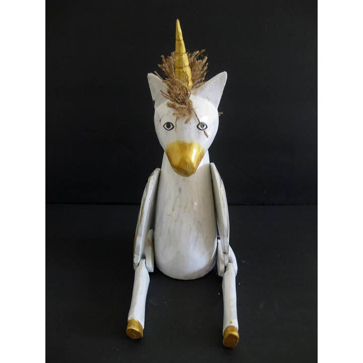 OMA - Eclectic Home - Wholesale Decorative Figurine - Unicorn Sculpture Statue With Dangling Legs Wood Hand Carved