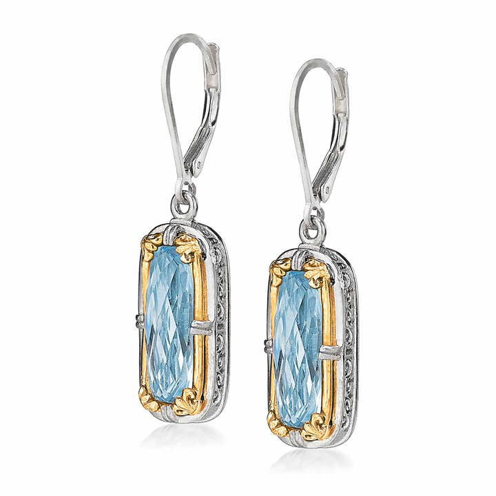 Rectangular Blue Topaz Earrings with 18k Gold Vermeil for wholesale by Anatoli Jewelry