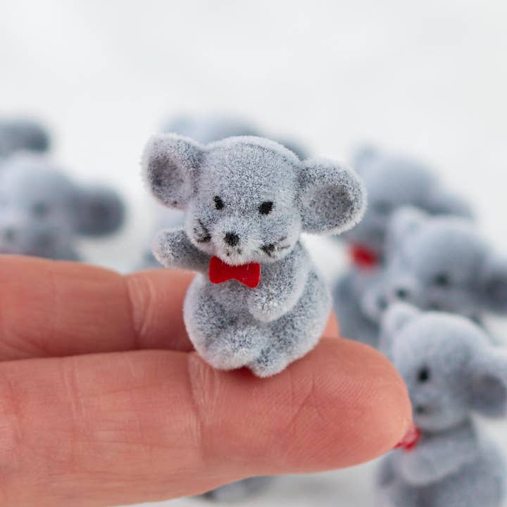 Factory Direct Craft - Wholesale Stuffed/Plush Toy - Kids & Baby - 1" Miniature Gray Baby Flocked Mice (Bags of 12)