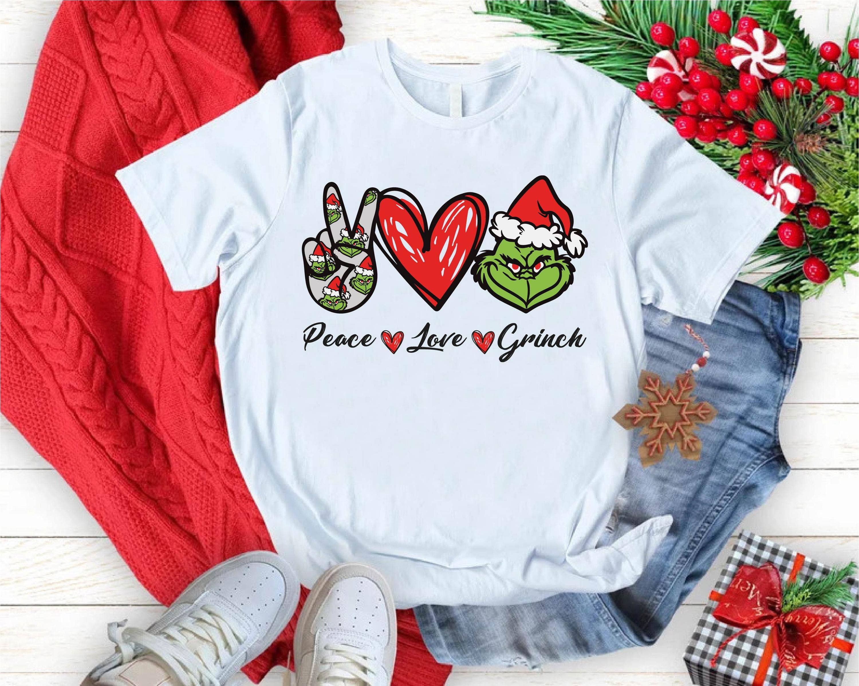 TheKingShirt - Wholesale Graphic Sweatshirt - Women's - Peace Love Grinch Christmas Tee Family Xmas Holiday Gift3