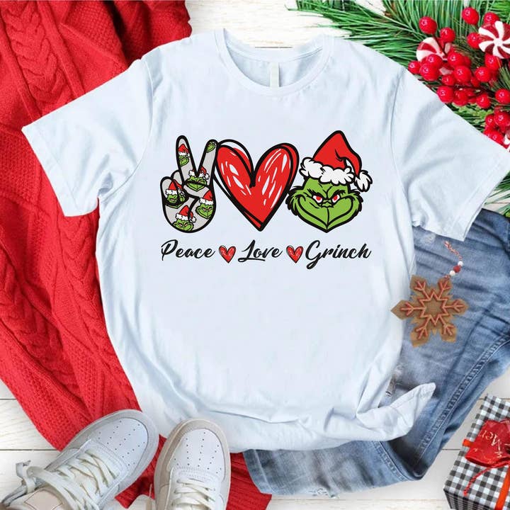TheKingShirt - Wholesale Graphic Sweatshirt - Women's - Peace Love Grinch Christmas Tee Family Xmas Holiday Gift3
