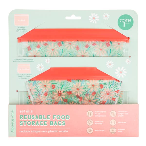 Core Home - Wholesale Food Storage Wrap/Bag - Set of 2 – 1 Lay Flat & 1 Stand Up PEVA Bags - Daisy1