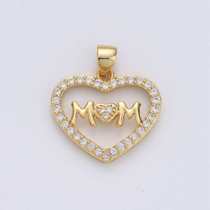 14k Gold Fill Micro Pave Mother Charm - Mom Necklace Charm - Mother Bracelet Charm - Mother's Day Gifts - Mom Letter Necklace Pendant I-667 for wholesale by Aim Eternal