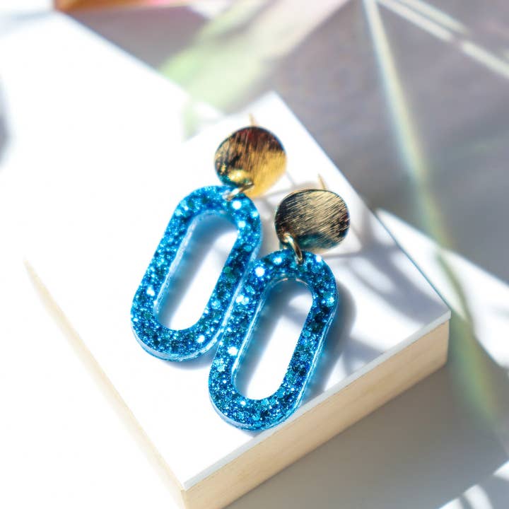 CG Home - Wholesale Dangle Earrings - Marie blue glitter earrings2