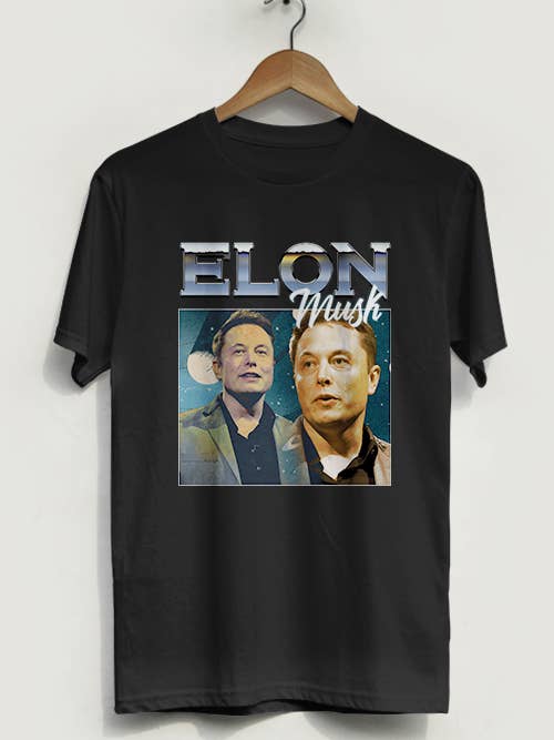 Black 90's Style Elon Musk T-Shirt, Tesla, SpaceX, Mars, Universe for wholesale on Faire