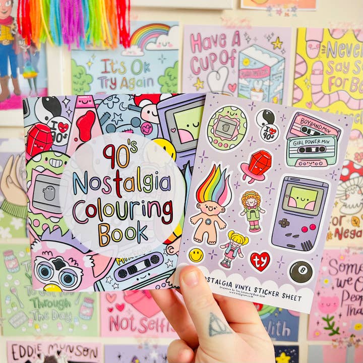 90s Nostalgia Colouring Book for wholesale by Kellylou