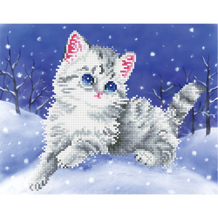 Kitten in the Snow (Framed) for wholesale by DIAMOND DOTZ®