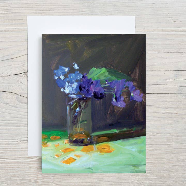 F38 Violets and Forget Me Not A2 Note Card + Envelope for wholesale by Amy Brnger Art and Paperworks
