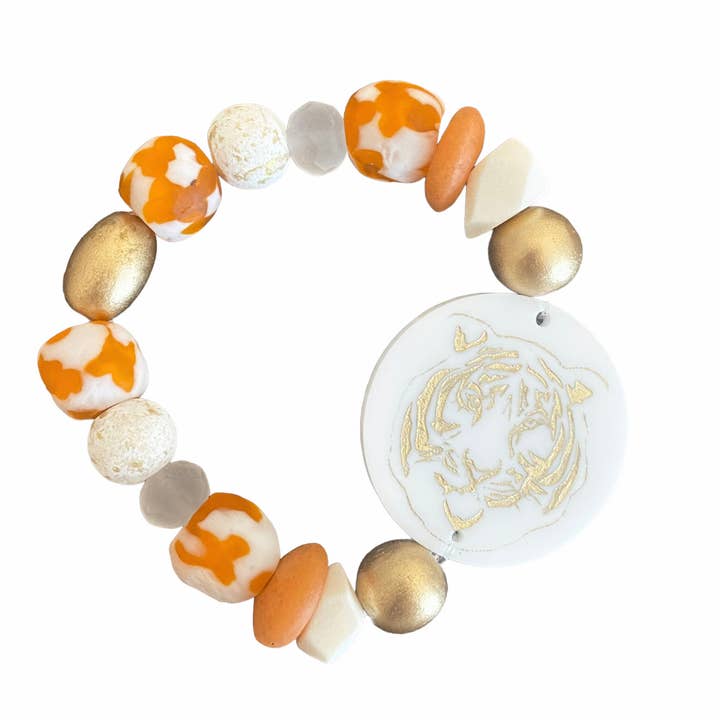 Remnant Jewelry - Wholesale Beaded Bracelet - Gold Tiger Etched Bracelet