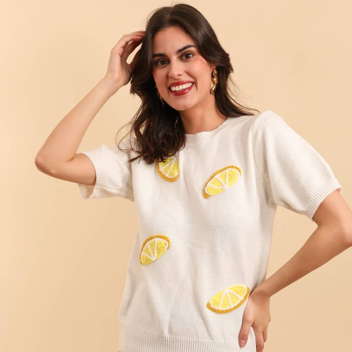 Jersey de punto fino de manga corta con detalles de limón - HH004 y otras tendencias de Resultados para menta y limon al por mayor. Devoluciones gratuitas y condiciones de pago a 60 días en Faire en Faire.