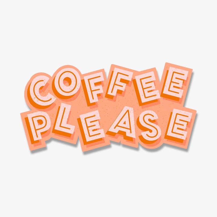 Autocollant imprimé à la main avec inscription « Coffee Please » pour la vente par Beka Gene Studio