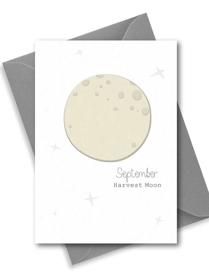 September full moon greeting card. Harvest moon - Spiritual for wholesale by Leah Roberts Design
