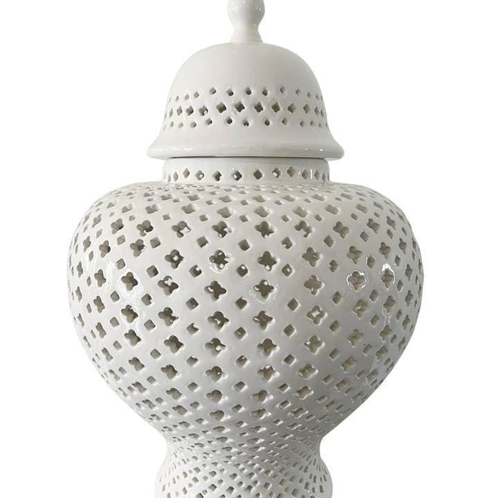 Noori Rug - Wholesale Decorative Jar - Ella White Lattice Ginger Jar (Multiple sizes)1