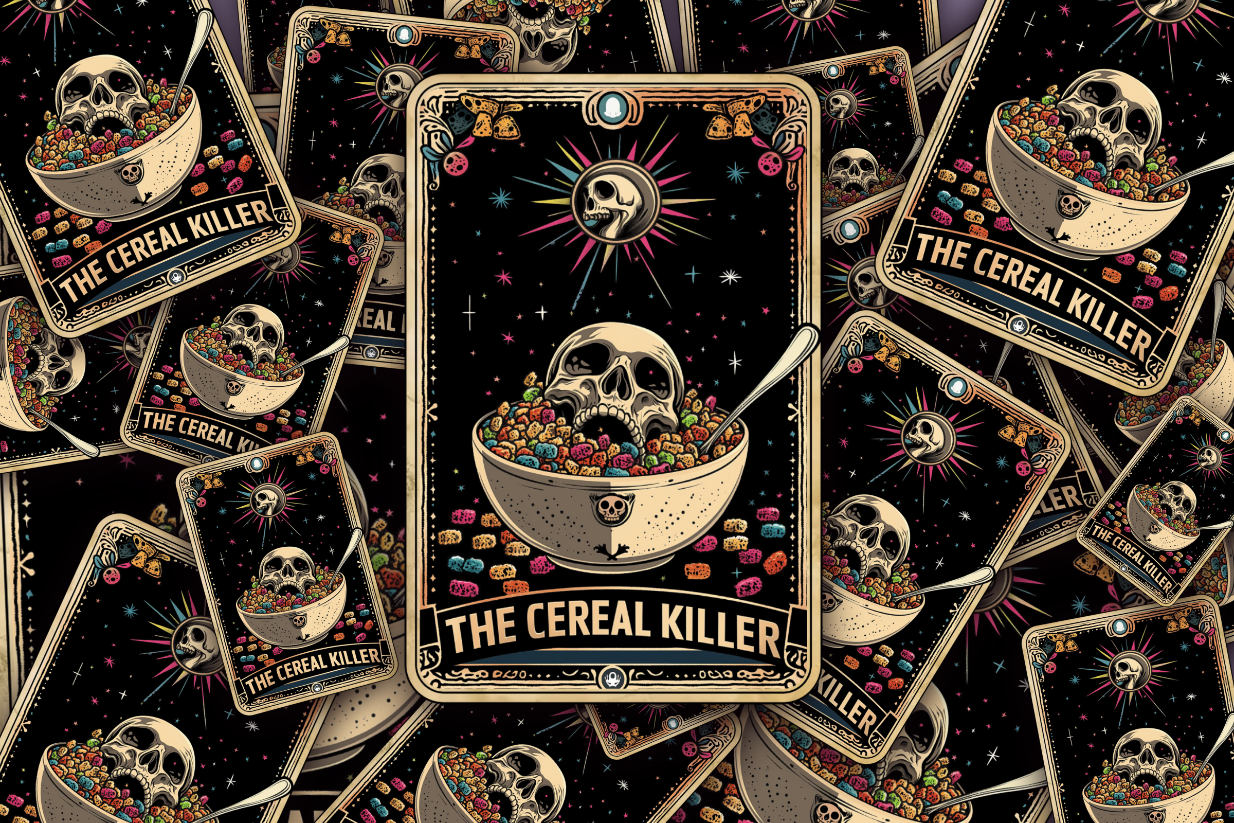 The Bookmark Coven - Wholesale Sticker - Cereal Killer Tarot Sticker - Funny Goth Waterproof Sticker1
