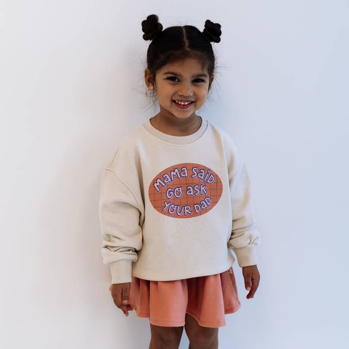 MAMA SAID GO ASK YOUR DAD | in peach | oversized drop shoulder | KIDS for wholesale by Minimalist Folk Co.