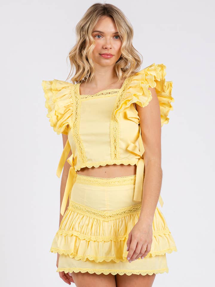 VIPT51658 - TIERED RUFLE LAYER CAP SLEEVE SKIRT SET for wholesale by The vintage shop