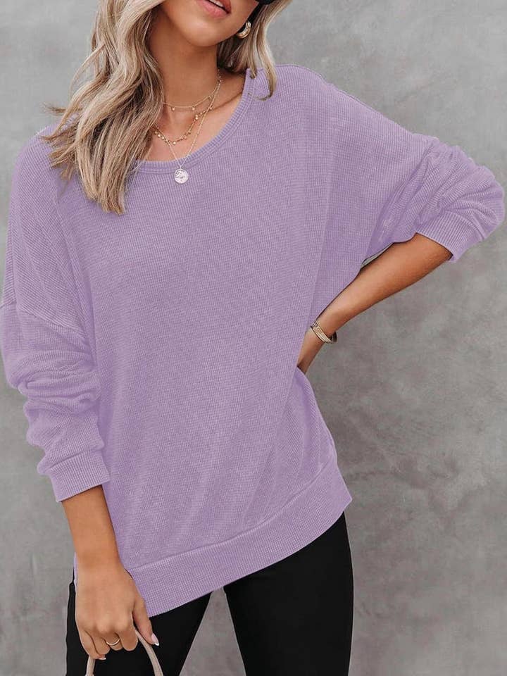 Masyal - Wholesale Sweatshirt - Women's - Autumn Round Neck Long Sleeve Waffle Sweatshirt T-Shirt4