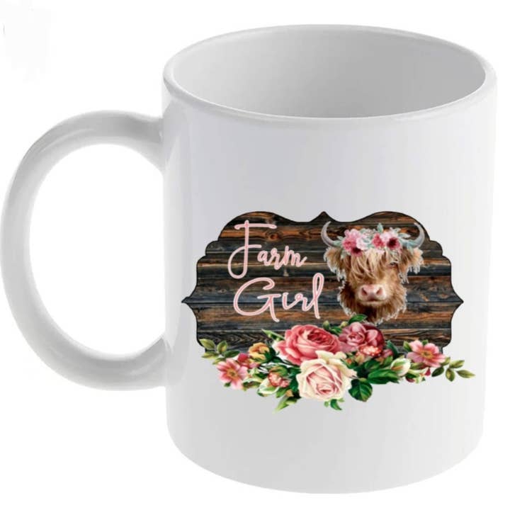 Tasse en céramique Farm Girl Highland Cow pour la vente par BCD