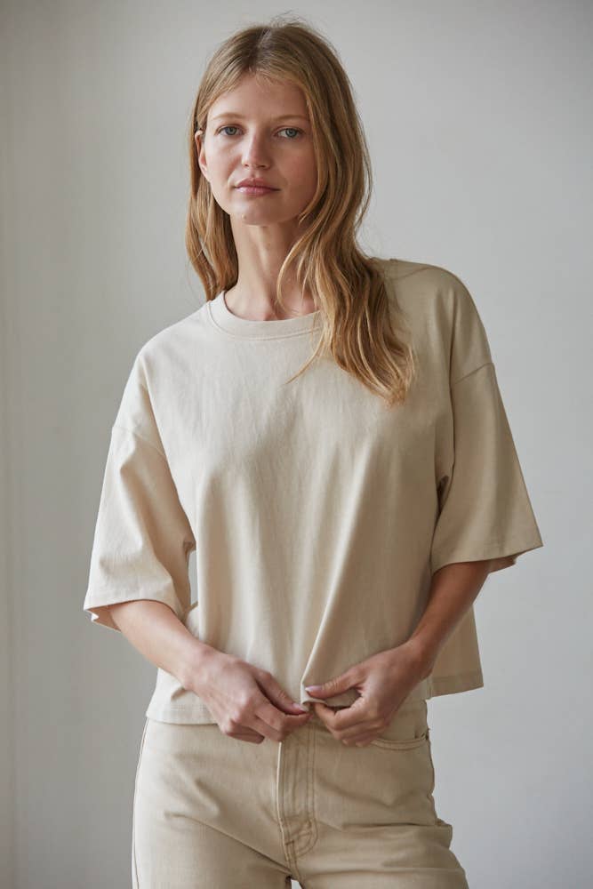 By Together - Wholesale Knit Top - Women's - L8688 | Knit Cotton Crew Neck Drop Shoulder Short Sleeve Top8