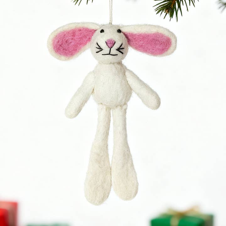 Handmade Wool Felt Bunny Ornament – Cute Easter or Christmas Decoration for wholesale by Sparkle Being