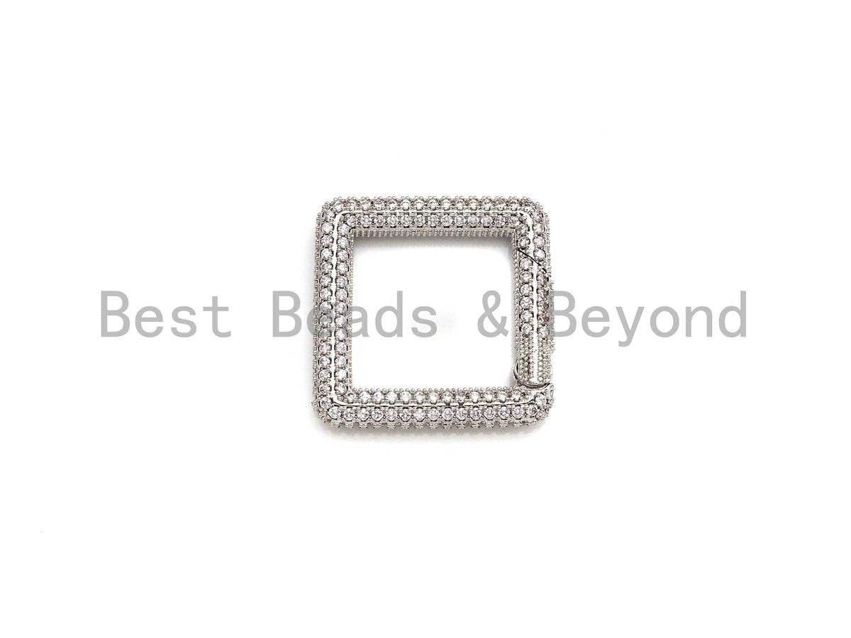 BestBeads&Beyond - Wholesale Sluiting - Volledig CZ Micro pave veer karabijnhaaksluiting, goud/rose goud/zilver/zwart, vierkante vorm karabijnhaaksluiting, 27 mm, sku #H2611