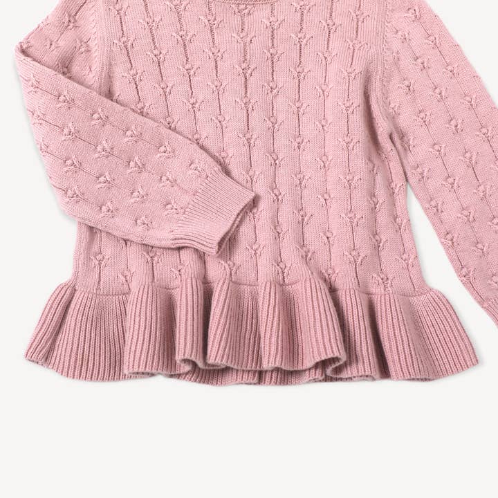 Mauve Pink Milan Ruffle Tunic Sweater Knit Baby Dress Top (Organic) for wholesale on Faire