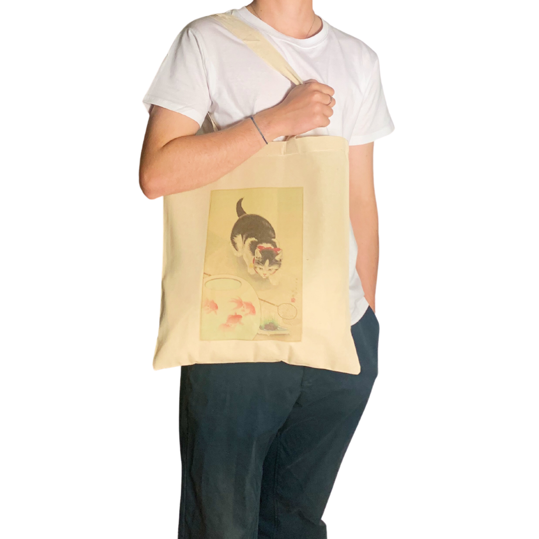 ZZZEBRAAA LIMITED – wholesale Tote bag – Women's – Ohara Koson Cat and Bowl of Goldfish Vintage Tote Bag2