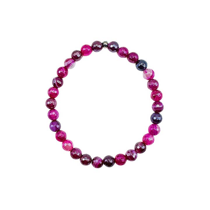 Balance - Fuchsia Banded Agate Faceted 6mm Beaded Bracelet for wholesale by Featherly
