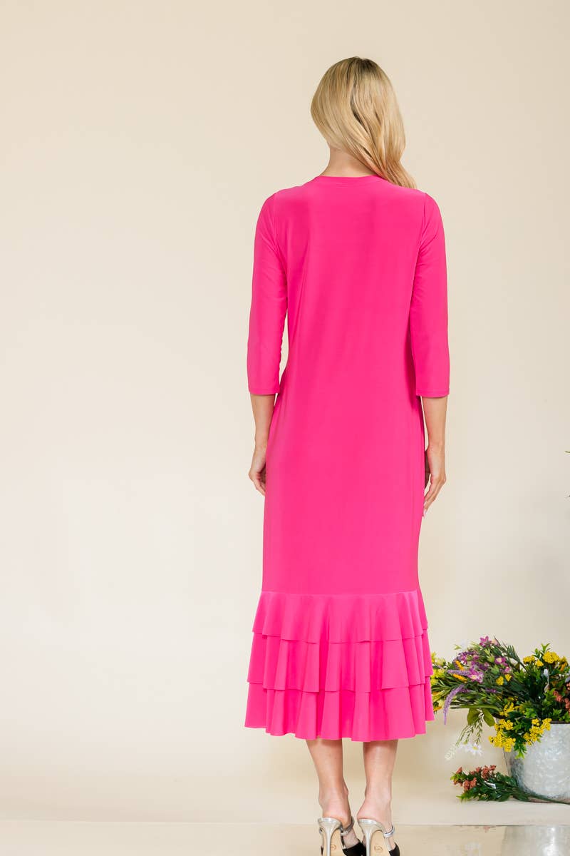 Celeste Clothing – Großhandel Kleid – Damen – Großgrößen-Midikleid mit gestuften Rüschen und 3/4-Ärmeln10