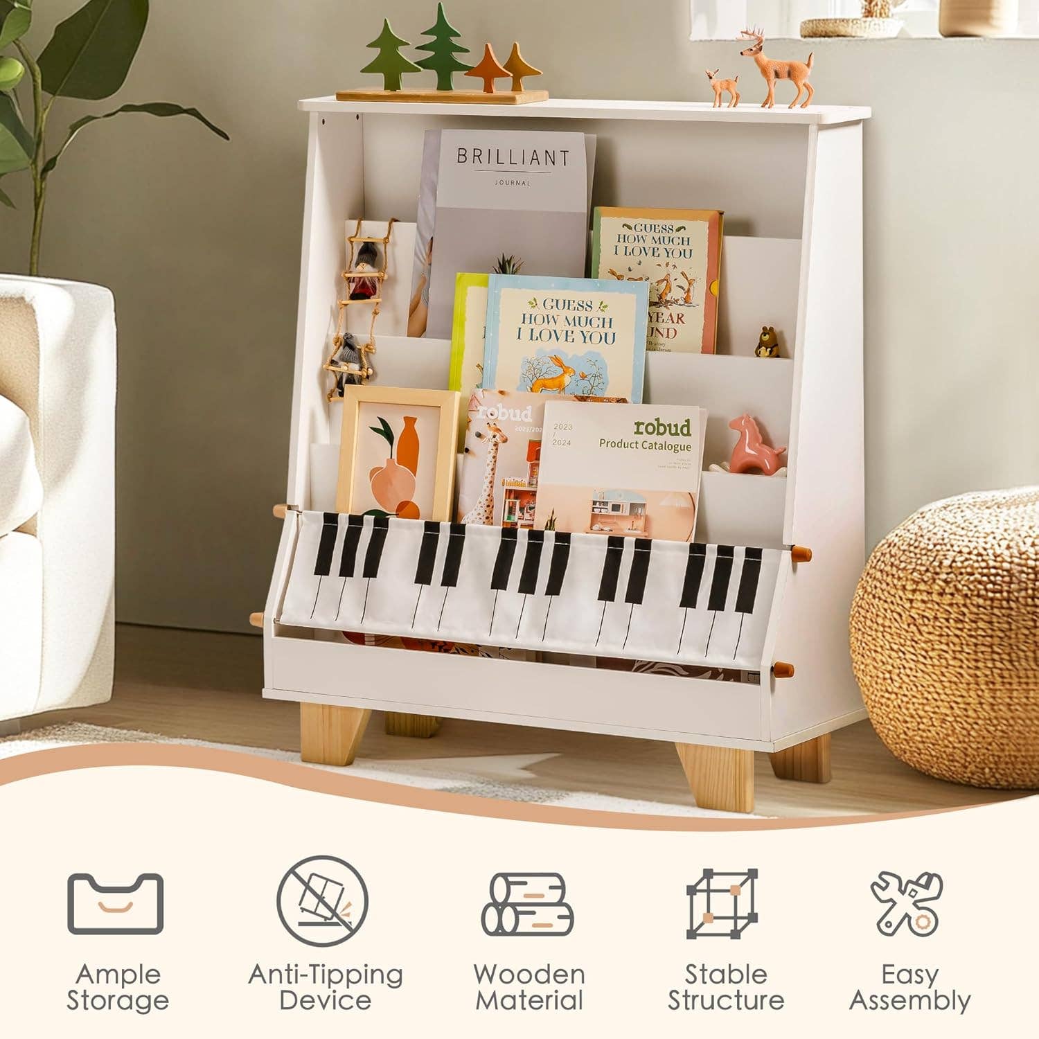 Robud & Mewoofun Official Store - Wholesale Bookcase - ROBOTIME 4-Tier Kid Toddler Bookshelf Front and Back Storage7