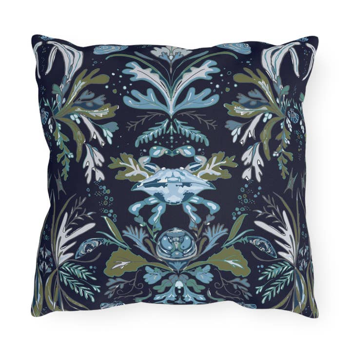 Melissa Dayton Art and Design - Wholesale Throw/Decorative Pillow - Navy Crab Damask -Outdoor Pillows2