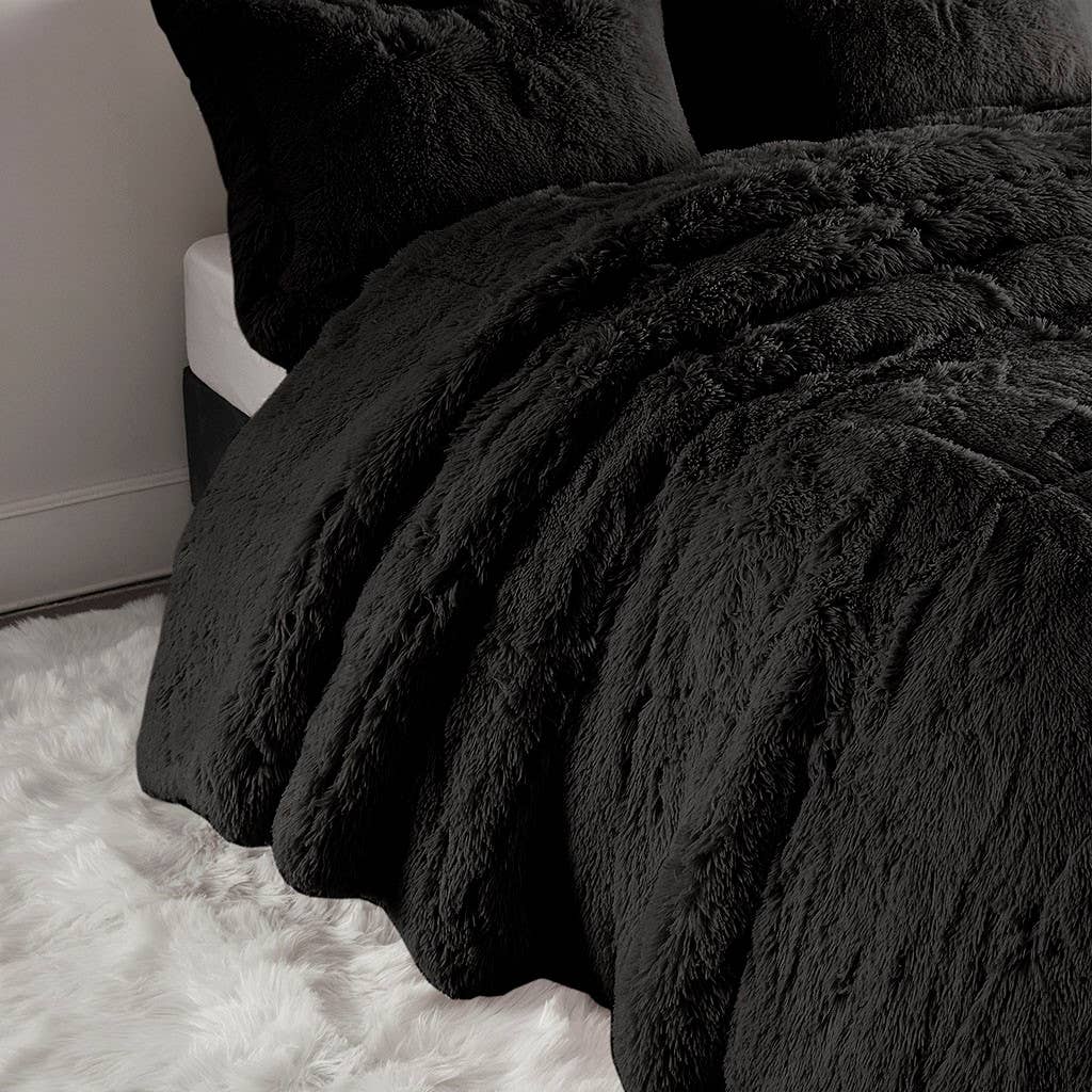 Olliix - Wholesale Bedding Set - Shaggy Fur 3-Piece Comforter/Duvet Cover Set, Black3