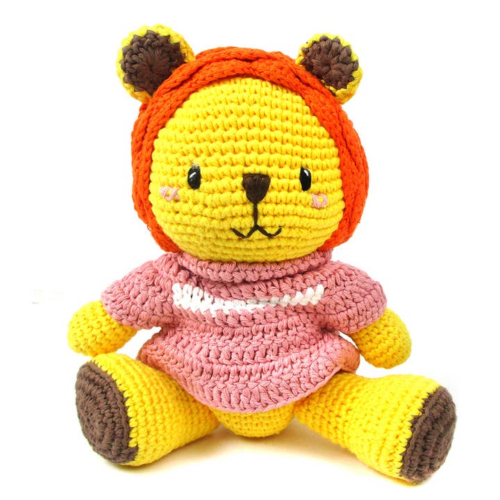 Hand Crochet Stuff Toy, Lively Ari the Yellow Lion for wholesale by Paul and Lucy
