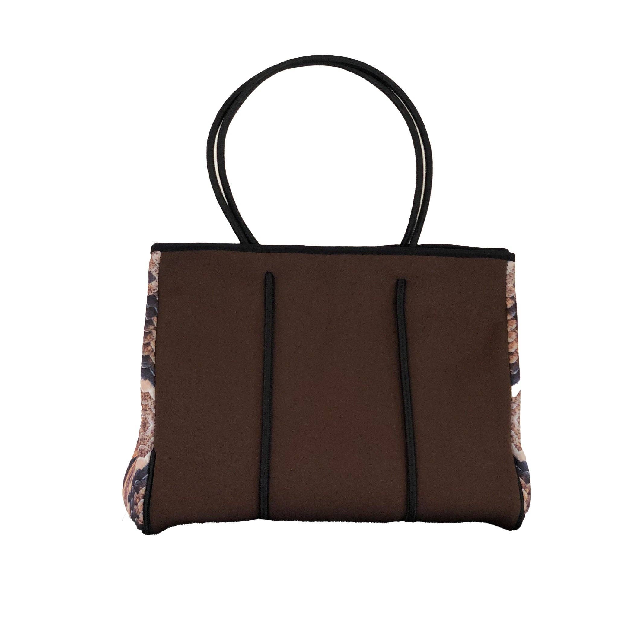 Cthru Purses - Wholesale Tote Bag - Women's - Neoprene Tote Bag Chocolate with Python Sides0