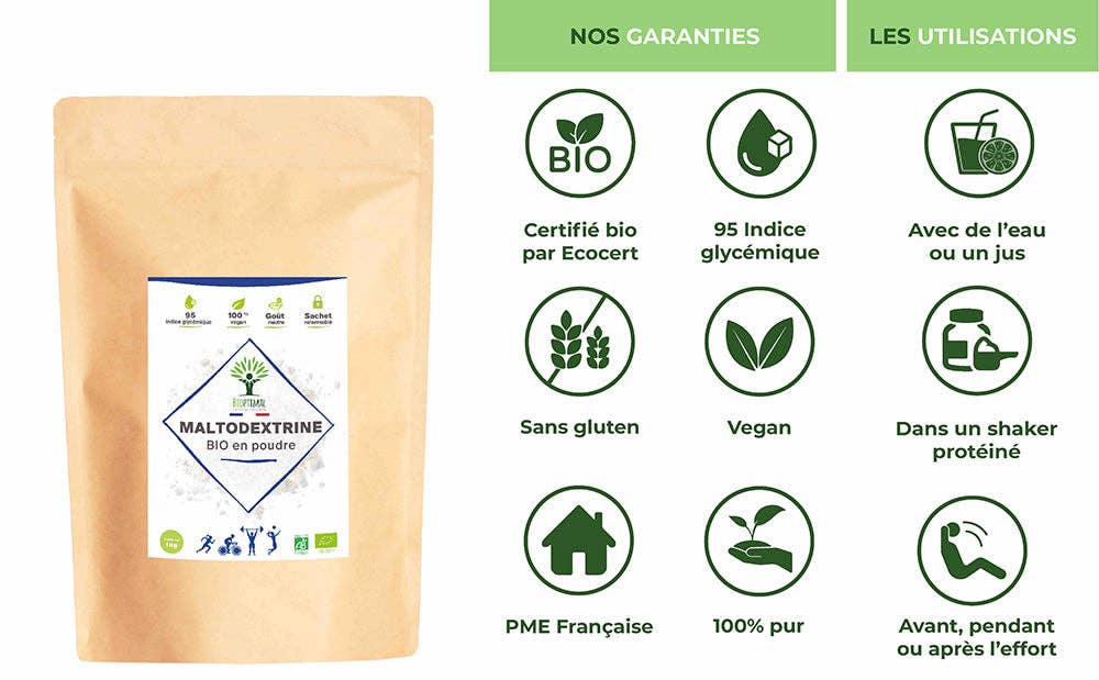 Bioptimal – Großhandel Protein-/Superfood-Pulver – Bio-Maltodextrin Veganes Pulver, verpackt in Frankreich6