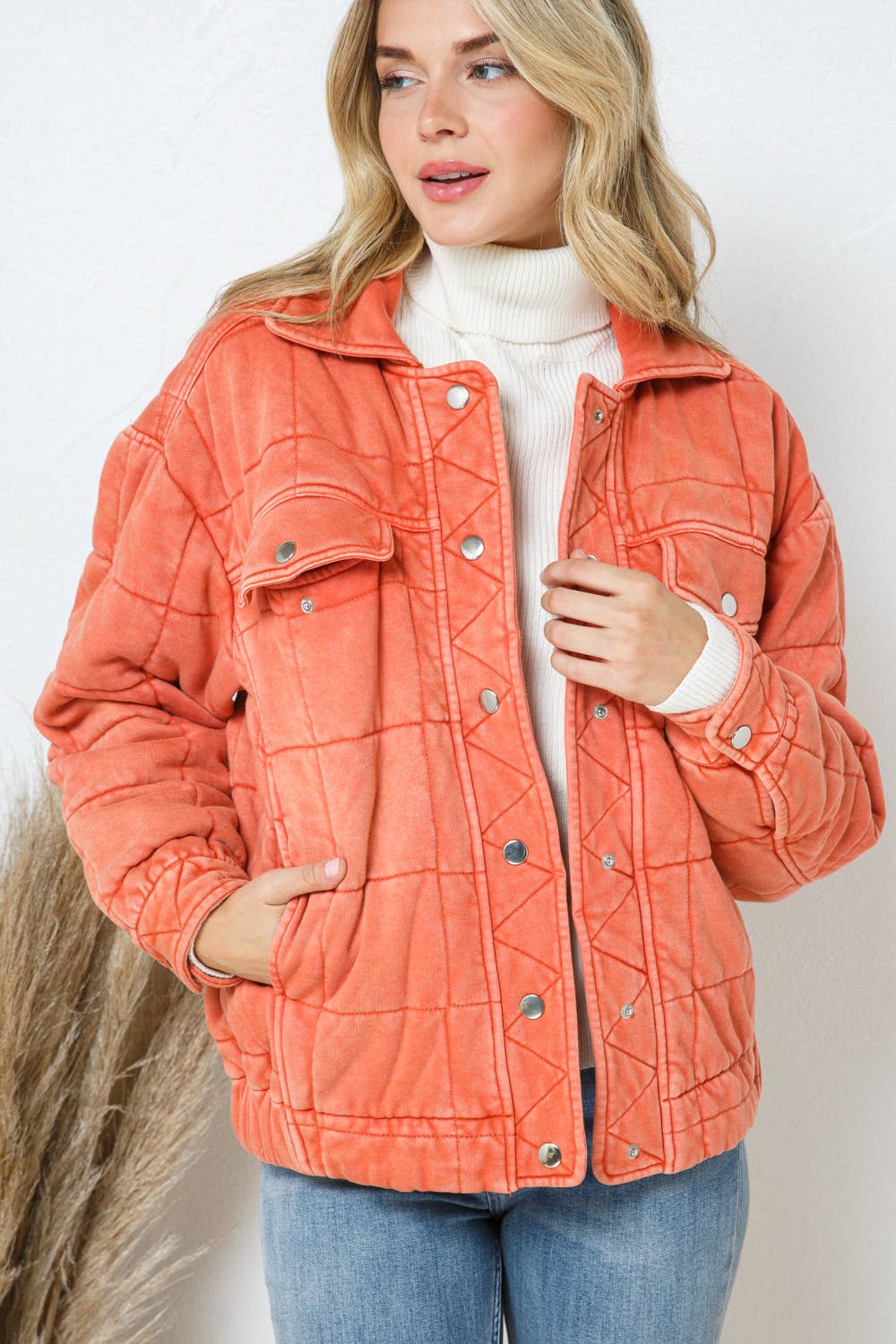 Blue B - Wholesale Jacket - Women's - 22082J - Garment Stone Washed Quilted Pocket Front Jacket