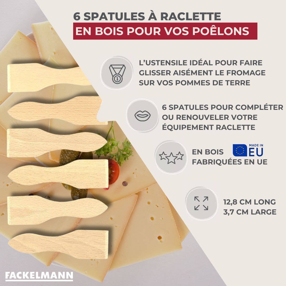 Zenker - Wholesale Spatula/Turner - Set of 6 wooden raclette spatulas 13 cm Fackelmann Wood Edition2