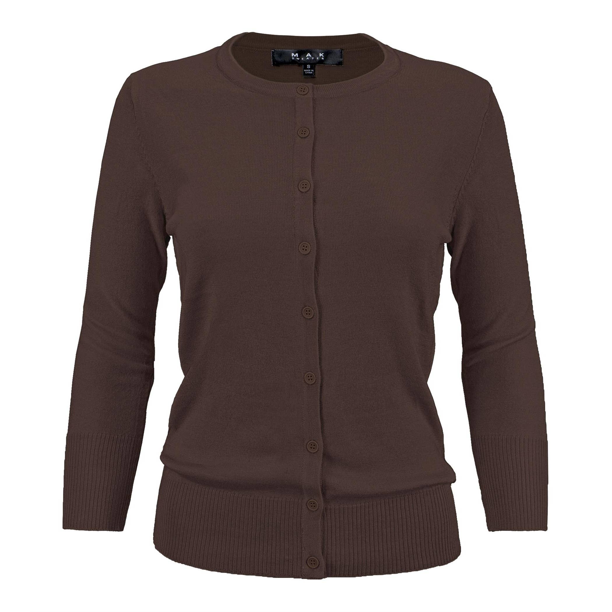 Mak - Wholesale Cardigan - Women's - 3/4 Sleeve Crewneck Plus Size Knit Cardigan Sweater CO079PL10